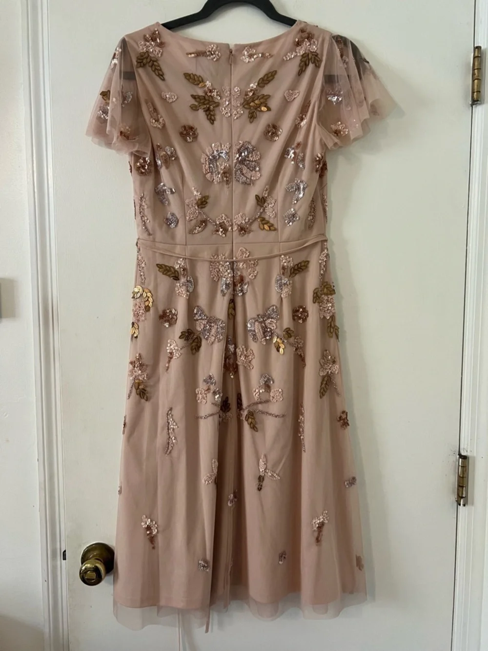 Adrianna Papell Blush Pink Sequin Floral Midi Dress size 6P (Z105) - Picture 8 of 14